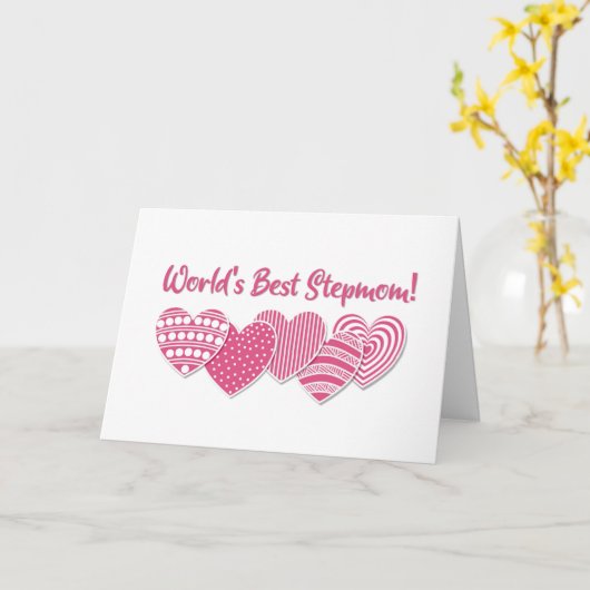 ステップママへの母の日カード ピンクハーツ カード (黄色い花)