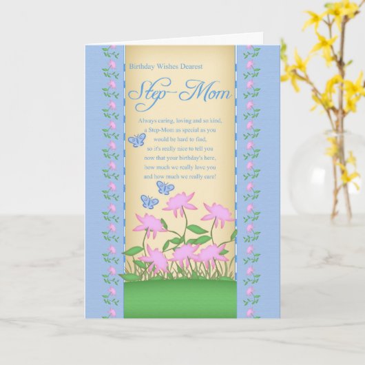 ステップママ誕生日カードの花と蝶 カード (黄色い花)
