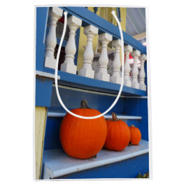 ステップ上の3つのカボチャ – マーサのブドウ畑 ミディアムペーパーバッグ