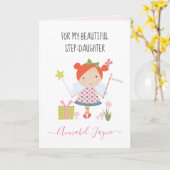 ステップ娘の誕生日の妖精の女のお洒落子 カード (黄色い花)