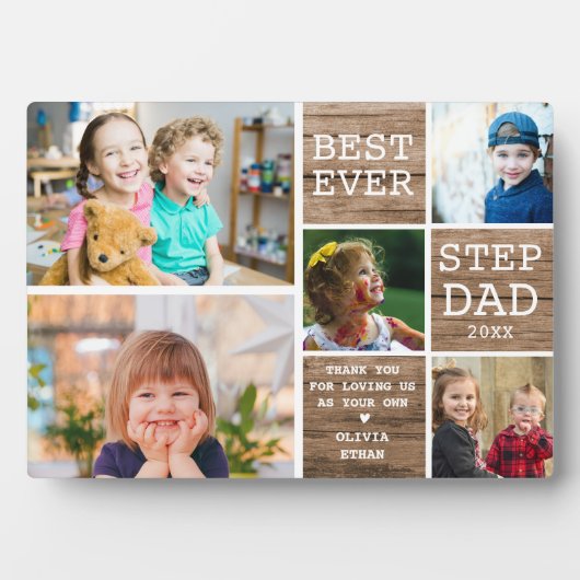 ステップ最高のパパEver 5フォトコラージュ素朴ウッド フォトプラーク (正面)
