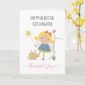ステップ – 娘の誕生日の妖精の女の子のお洒落カード カード (黄色い花)