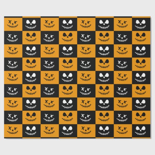ステッ不気味チ顔 |ブラックとオレンジのハロウィーン ラッピングペーパー (フラット)