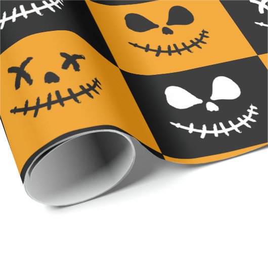 ステッ不気味チ顔 |ブラックとオレンジのハロウィーン ラッピングペーパー (ロールコーナー)