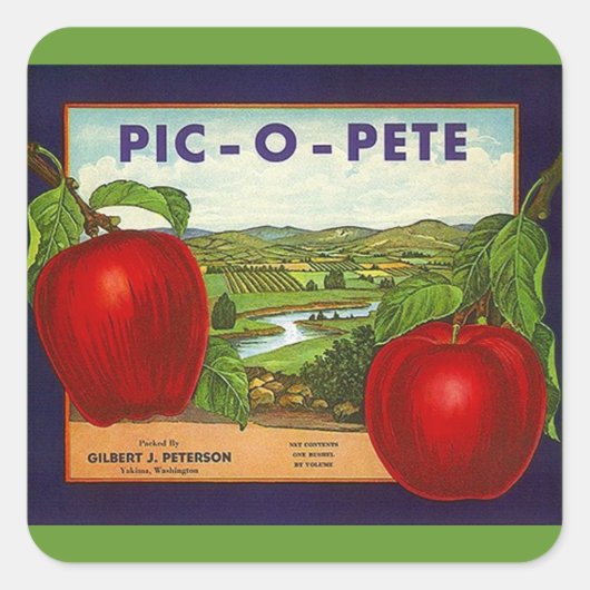 ステッ広告カーヴィンテージのPic-O-Pete Peteリンゴ スクエアシール (正面)