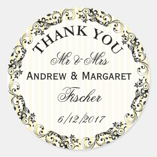 ステッ結婚カーに感謝パーソナライズされた ラウンドシール (正面)