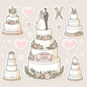 ステッ結婚ク型枠のケーキイラストカスタム, シール (正面)