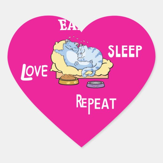 ステッ食べク・スリープ・ラブ・リピート猫 ハートシール (正面)