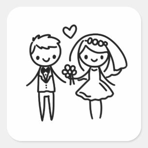 ステッ魅力的クフィギュア新郎新婦結婚の子 スクエアシール