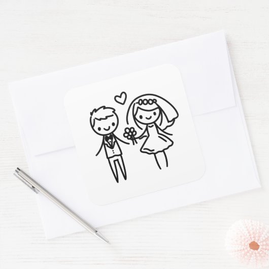 ステッ魅力的クフィギュア新郎新婦結婚の子 スクエアシール (封筒)