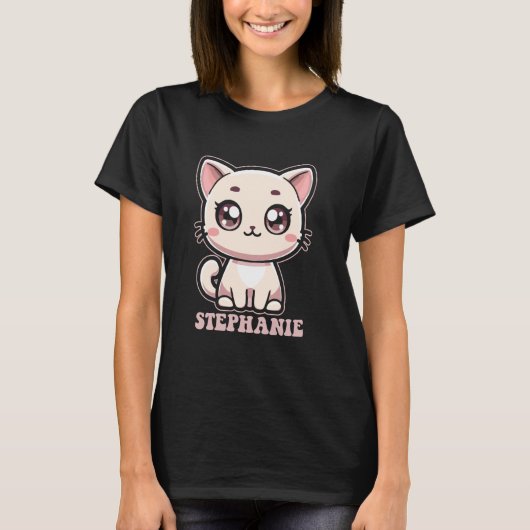 ステファニー 可愛い子猫 デザイン 女子 名前 ステ Tシャツ (正面)