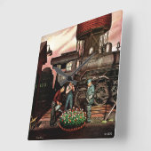 ステファン・ドハノスの列車の庭フラワーガーデン スクエア壁時計 (傾斜)