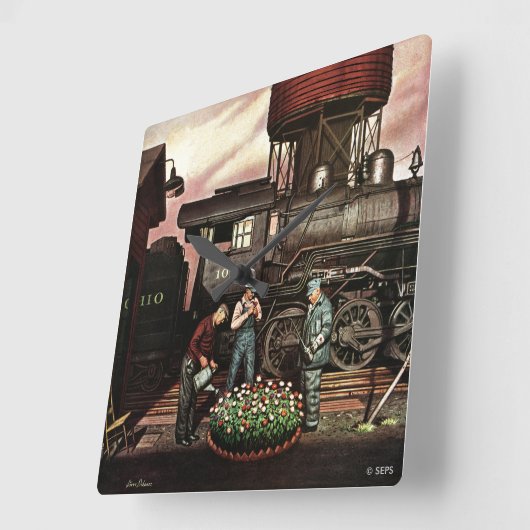 ステファン・ドハノスの列車の庭フラワーガーデン スクエア壁時計 (傾斜)