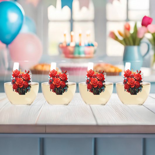 ステムレスワイングラス – 赤いバラのアートワーク ステムなしワイングラス (インサイチュ (ベビーシャワー))