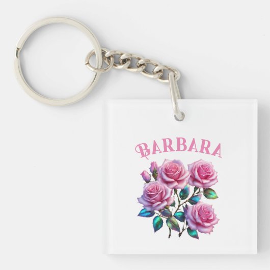 ステム上の虹色のホログラフィックバラ キーホルダー (正面)