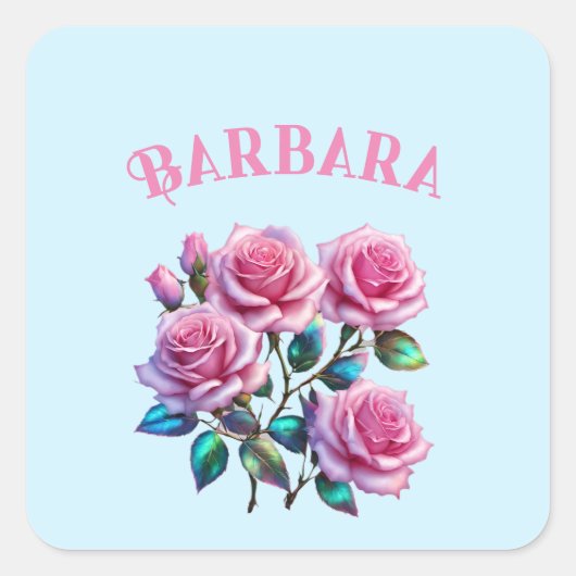 ステム上の虹色のホログラフィックバラ スクエアシール (正面)