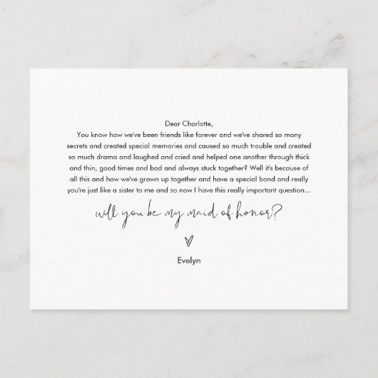 ステラが私のメイド・オブ・オーナー(花嫁付き添い人)カードになる ポストカード (裏面)