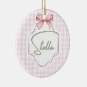 ステラパーソナライズされたベビーガール子供部屋ボウ&ギンガム セラミックオーナメント (右)