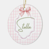 ステラパーソナライズされたベビーガール子供部屋ボウ&ギンガム セラミックオーナメント (左)