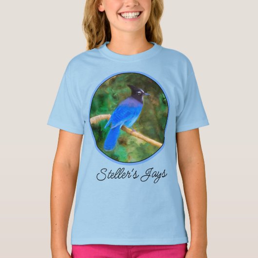 ステラーズカケス絵画 - オリジナル野鳥アートTシャツ Tシャツ (正面)