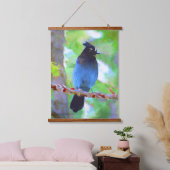 ステラーズジェイ絵画ズ – オリジナルワイルドバードアート 吊り下げ型タペストリー (寝室)