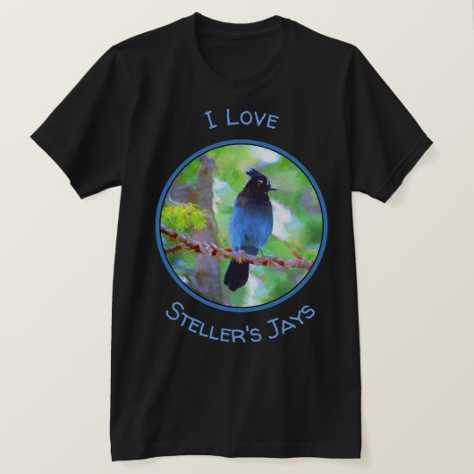 ステラーズジェイ絵画ズ – Bird Artオリジナル Tシャツ (デザイン正面)