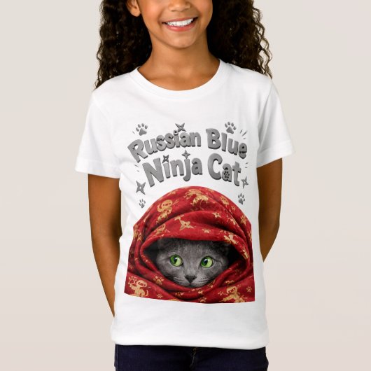 ステルス性とでんぷん質:ロシアンブルーの忍者猫 Tシャツ (正面)
