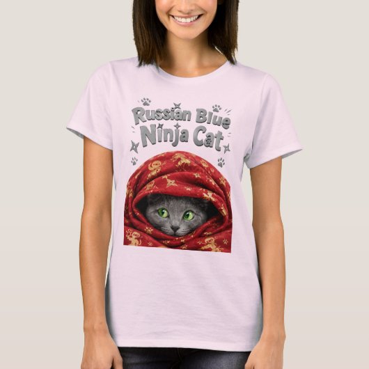 ステルス性とでんぷん質:ロシアンブルーの忍者猫 Tシャツ (正面)