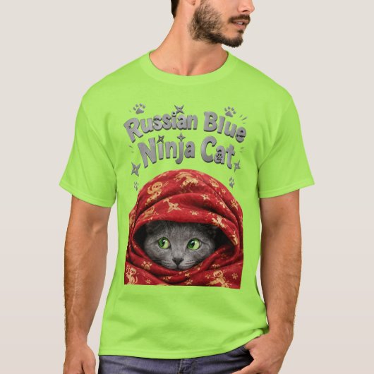 ステルス性とでんぷん質:ロシアンブルーの忍者猫 Tシャツ (正面)