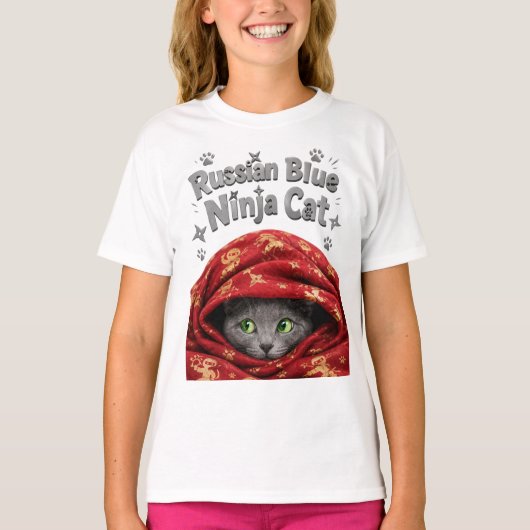 ステルス性とでんぷん質:ロシアンブルーの忍者猫 Tシャツ (正面)