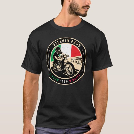 ステルヴィオ峠 | Passo Dello Stelvio |オートバイ Tシャツ (正面)