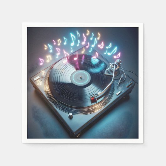 ステレオターンテーブルとネオンノート スタンダードカクテルナプキン (正面)