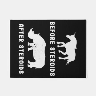 ステロおもしろいイドの後のステロイドの前のユニコーンRhino ドアマット