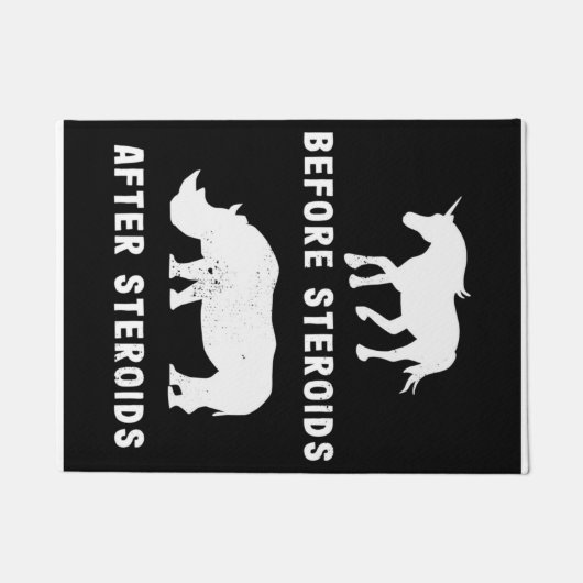 ステロおもしろいイドの後のステロイドの前のユニコーンRhino ドアマット (正面)