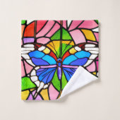 ステンエレガントカラフルドグラスモザイク蝶 バスタオルセット (ウォッシュタオル)