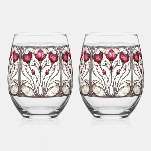 ステンエレガントドグラス赤フローラワイングラス ステムなしワイングラス (裏面)