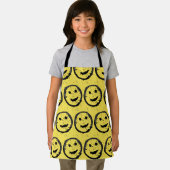 ステンカッコいいドハッピー笑顔顔のパターン黄色 エプロン (インサイチュ)