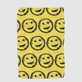 ステンカッコいいドハッピー笑顔顔のパターン黄色 ゴルフタオル (正面)