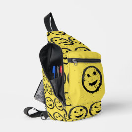 ステンカッコいいドハッピー笑顔顔のパターン黄色 スリングバッグ