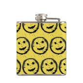 ステンカッコいいドハッピー笑顔顔のパターン黄色 フラスク (裏面)