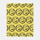 ステンカッコいいドハッピー笑顔顔のパターン黄色 フリースブランケット (正面)