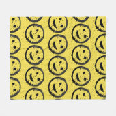 ステンカッコいいドハッピー笑顔顔のパターン黄色 フリースブランケット (正面(横))