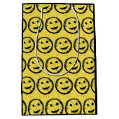 ステンカッコいいドハッピー笑顔顔のパターン黄色 ミディアムペーパーバッグ (正面)