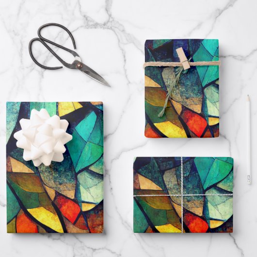 ステンカラフルドガラス抽象化 ラッピングペーパーシート (正面)