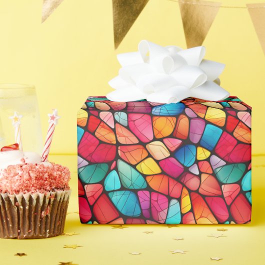 ステンカラフルドグラスの背景 ラッピングペーパー (誕生日パーティー)