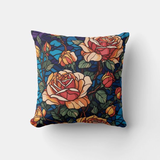 ステンカラフルドグラスバラ植物学 クッション (正面)