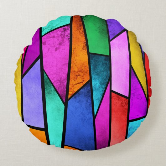 ステンカラフルドグラスパープルブルーティール(緑がかった色)枕 ラウンドクッション (正面)