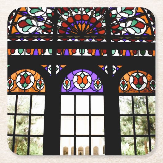 ステンカラフルドグラス窓 スクエアペーパーコースター (正面)