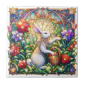 ステンカラフルモダンドグラスラビットイースターデコール タイル (正面)