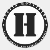 ステンシカッコいいンモノグラムB&W差出人住所 ラウンドシール (正面)